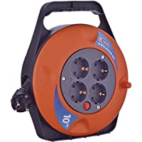 EMOS P19510 Tambor para Cable (10 m- 4 enchufes Schuko- 2300 W- Interruptor térmico)- 230 V- Blanco